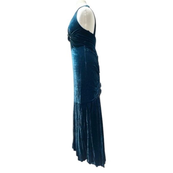 Betsey Johnson Y2K VINTAGE Teal Blue Velvet Maxi Dress NWT - Picture 6 of 13
